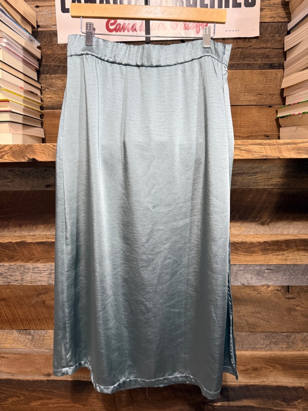 Umgee Light Blue Satin Midi Skirt with Side Slit